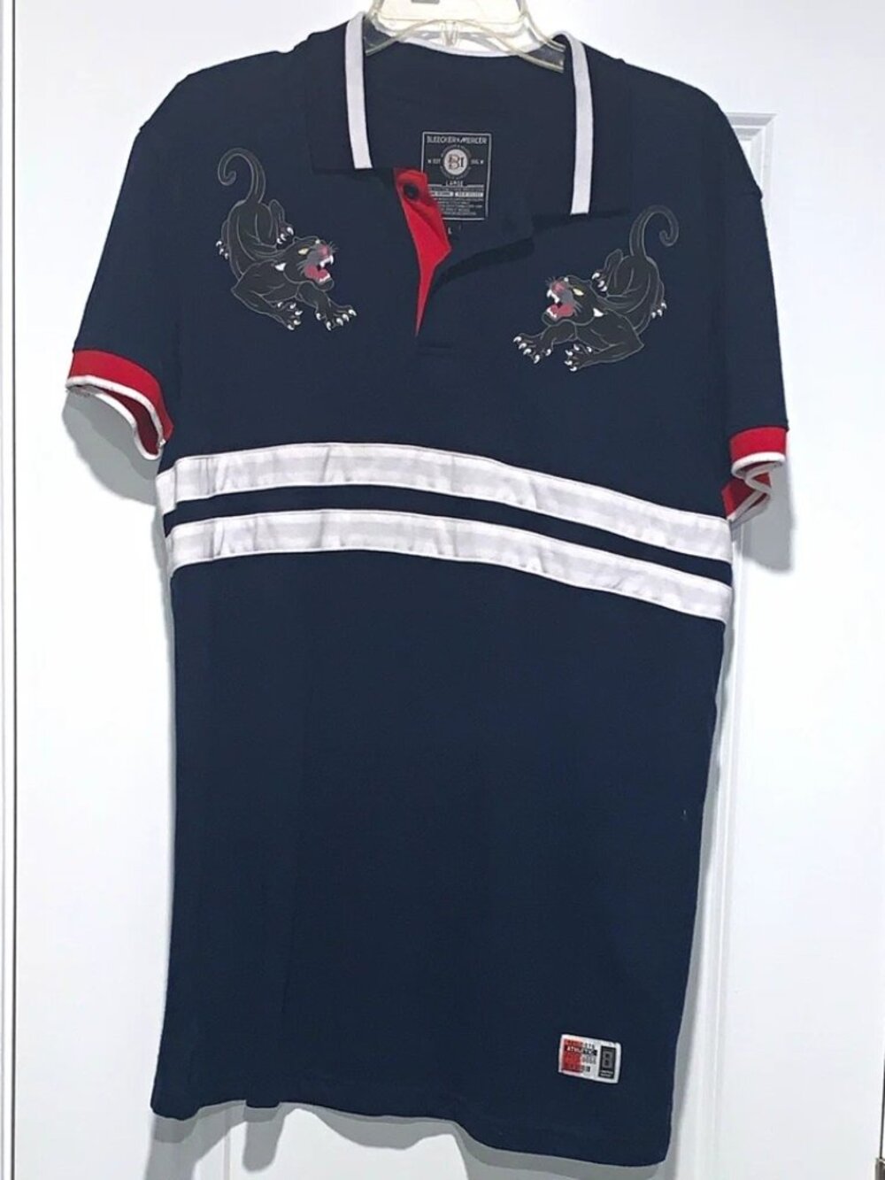 Bleecker & Mercer Men’s L Navy Panther Graphic Polo Shirt Golf SS